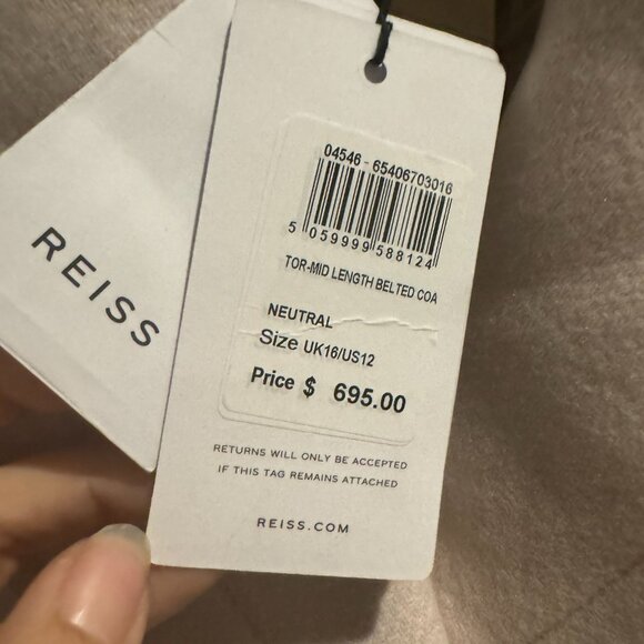 REISS Petite‎ Relaxed Wool Blend Mid Length Neutral Belted Coat Size 12 NWT - Picture 11 of 14
